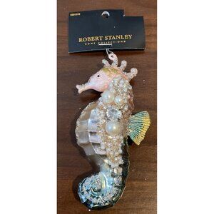 Robert Stanley Seahorse Pearl Glitter Glass Nautical‎ Christmas Ornament NEW